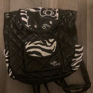 Black and silver zebra print hallow kitty backpack